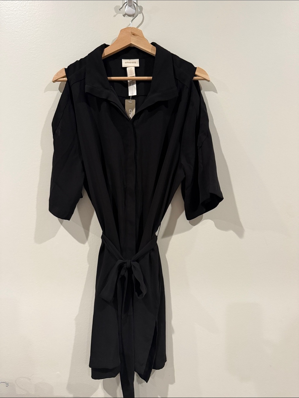 Chico’s Black 3/4 Sleeve Tie-Waist Shirt Dress, 2